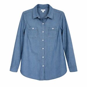 Old Navy Blue Chambray Button-Up Shirt – Polka Dot Print